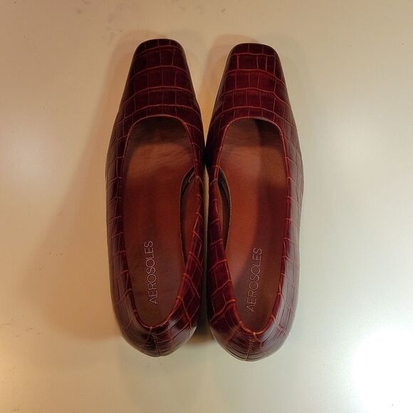 AEROSOLES SNAKESKIN PATTERN DESIGN BLOCK CONGNAC PUMP SHOE - Picture 8 of 15